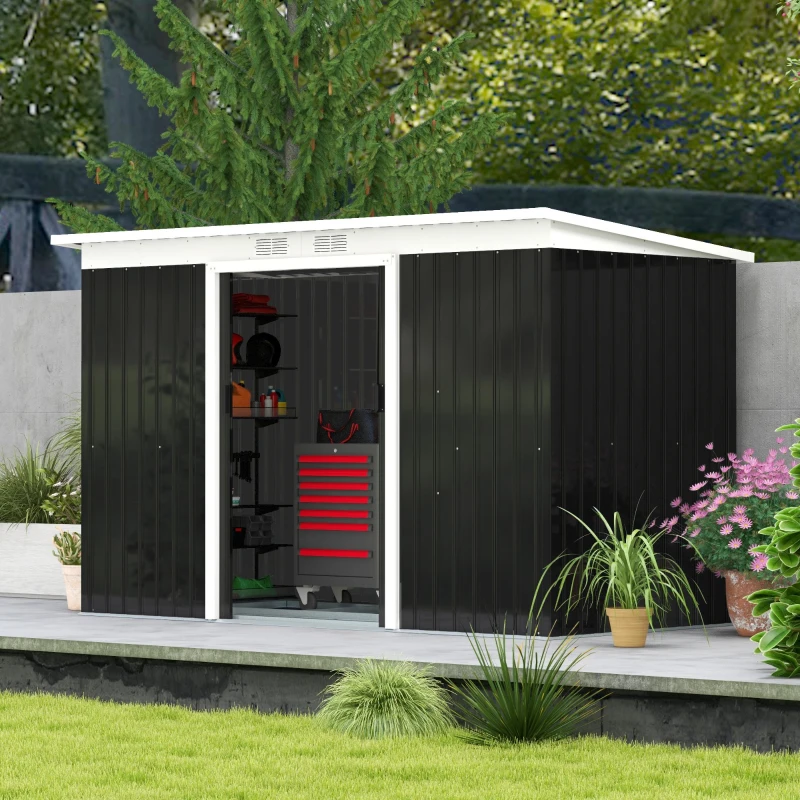 Outsunny Tuinschuur met schuifdeur grijs(m-9)