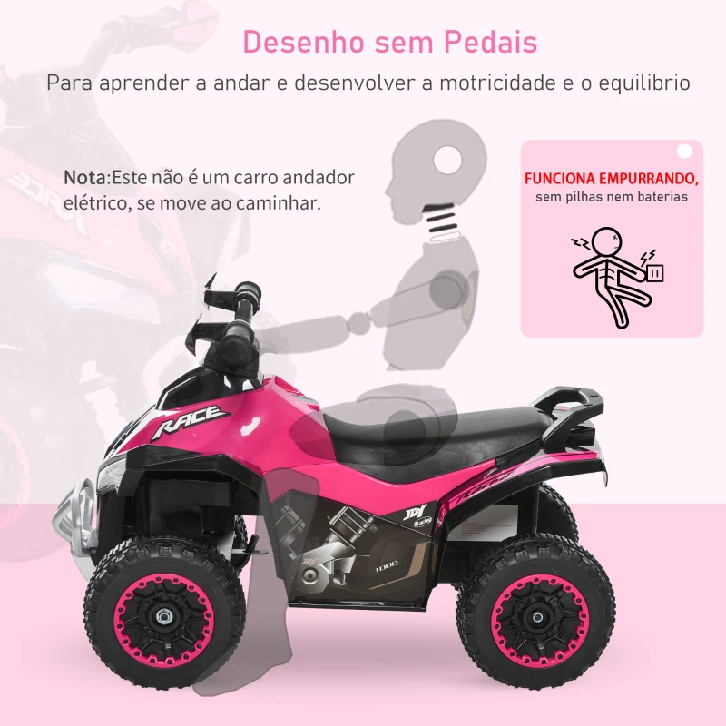 HOMCOM Quadriciclo Infantil para Crianças acima de 18 Meses com Luzes e Música 67,5x38x44cm Rosa