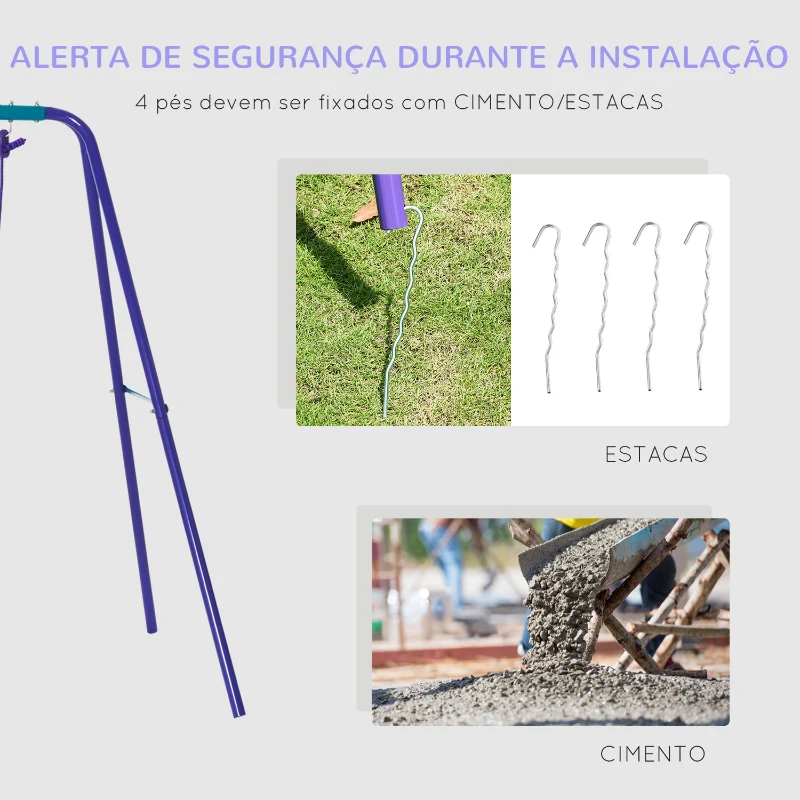 Outsunny Conjunto de Baloiços de Jardim com Altura Ajustável Baloiços para Crianças com Baloiço Duplo  280x140x178 cm Azul e Roxo