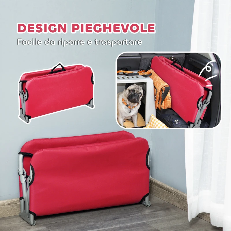 PawHut Brandina per Cani Piccoli Pieghevole per Interno ed Esterno, Metallo e Tessuto Oxford, 71x58x20 cm, Rosso