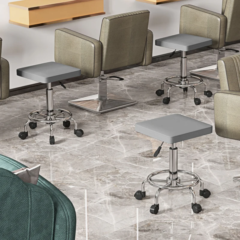 HOMCOM Banco Giratório com Rodas Altura Regulável 50-66 cm Assento Estofado em Imitação de Couro  34x34x50-66 cm Cinzento