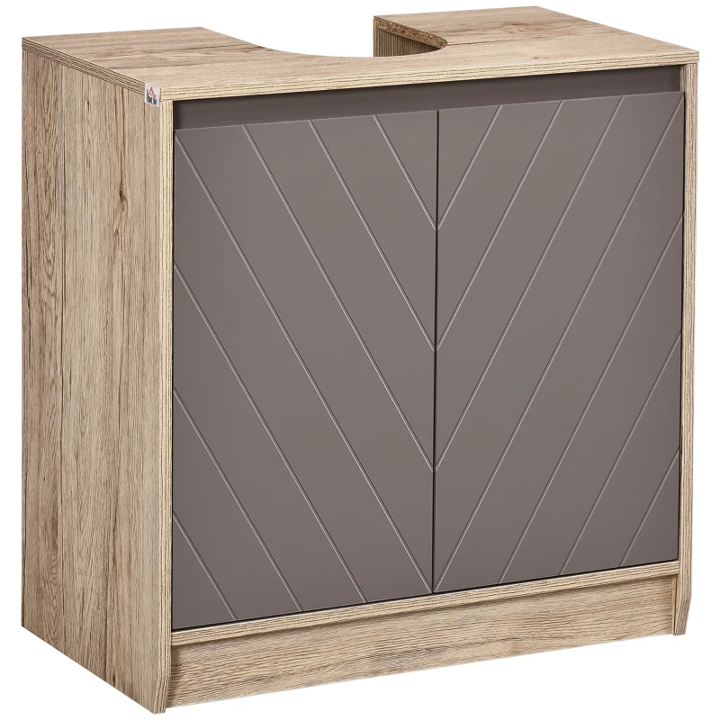 HOMCOM Meuble salle de bain sous Lavabo - meuble sous-vasque - placard 2 portes avec étagère - dim. 60L x 30l x 59,8H cm - panneaux particules chêne clair gris