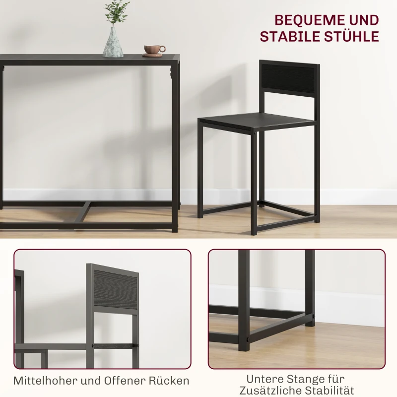 HOMCOM 3-delige Bartafelset: Hoge Set met 3 Delen, 2 Stoelen, 1 Tafel, 90 cm x 47 cm x 76 cm, Zwart