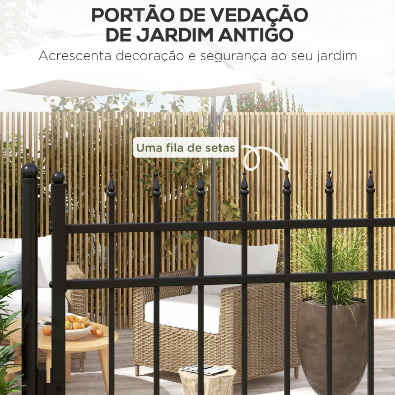 Outsunny Porta para Vedação de Jardim de Aço com Decoração de Setas Fechadura e Chaves Porta para Exterior Pátio 107x204 cm Preto
