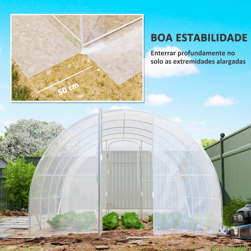 Outsunny Estufa de Túnel 395x295x195 cm Estufa de Jardim com 2 Portas Estufa para Horticultura com Teto Arredondado Transparente