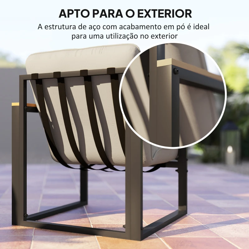 Outsunny Conjunto de Jardim de 4 Peças com 2 Poltronas e 1 Sofá de 2 Lugares com Almofadas e Mesa de Centro Cinzento e Preto