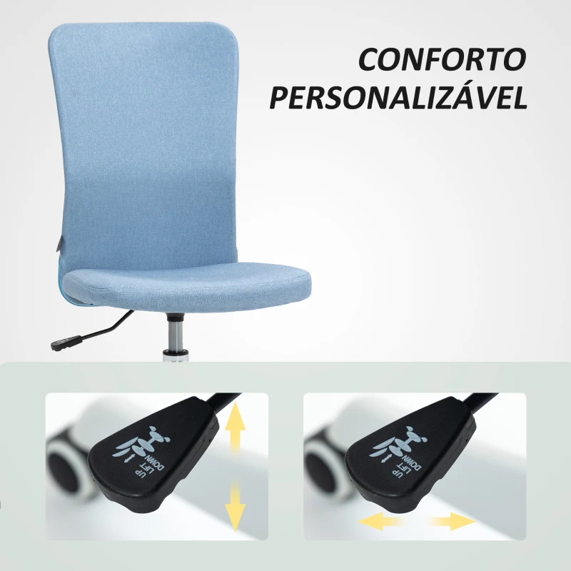 HOMCOM Cadeira de Escritório sem Apoio para os Braços Estofada em Linho Sintético com Altura Ajustável 53x43x85-93 cm Azul