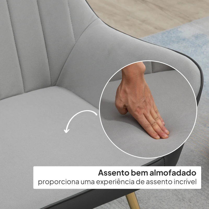 HOMCOM Poltrona de Sala de Estar Estofada em Couro Sintético e Veludo com Apoios para os Braços Pés Dourados 64x62x72,5 cm Cinza