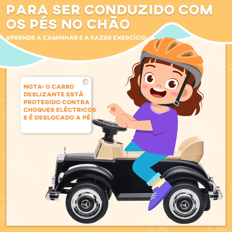 AIYAPLAY Carro Andador com Licença da Mercedes-Benz 300S com Armazenamento Volante Sistema Anti-Tombo  77,5x41,5x45 cm Preto