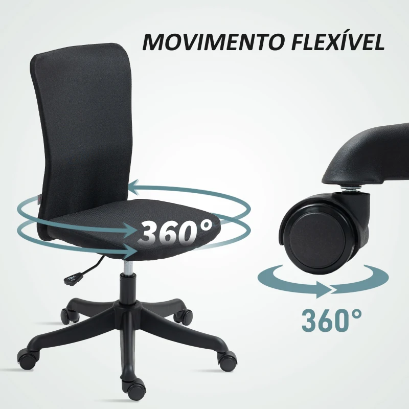 HOMCOM Cadeira de Escritório sem Apoio para os Braços Estofada em Linho Sintético com Altura Ajustável 53x43x85-93 cm Preto
