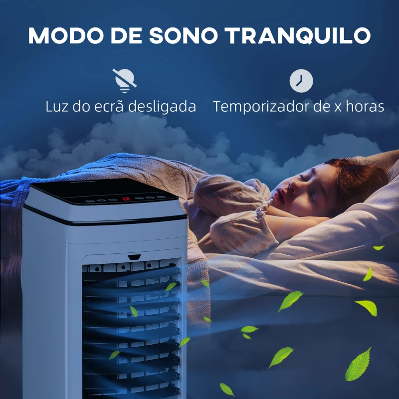 HOMCOM Climatizador 3 em 1 Portátil 75W com 3 Velocidades Temporizador até 8H Depósito de 4 L Oscilação de 60º 24x28,5x60,5 cm Branco