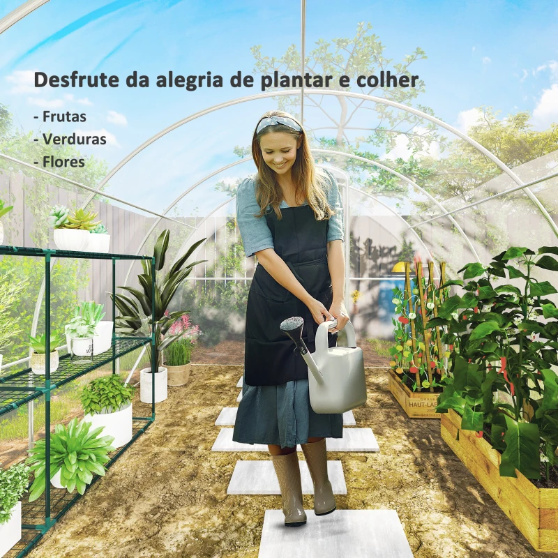 Outsunny Estufa de Túnel 395x295x195 cm Estufa de Jardim com 2 Portas Estufa para Horticultura com Teto Arredondado Transparente