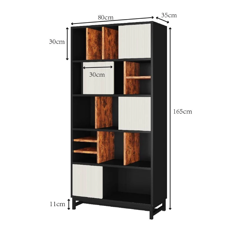 Mobile Libreria con 5 Ripiani in MDF per Soggiorno, Studio o Cucina, 80x35x165 cm, Nero e Bianco