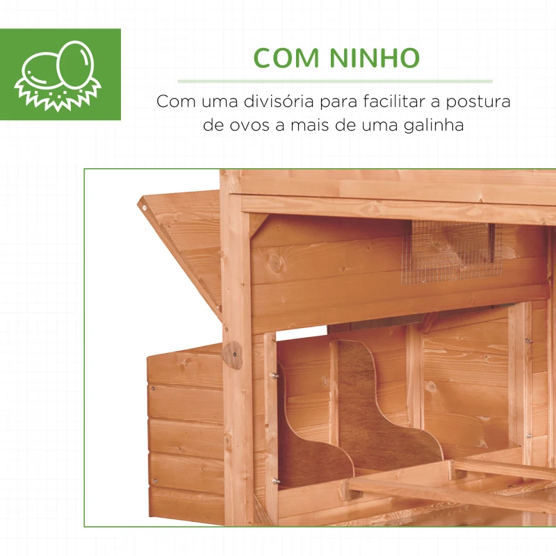 PawHut Galinheiro de madeira ao ar livre Gaiola grande para 8-10 galinhas com compartimento de corredor 2 ninhos telhado de asfalto bandeja removível e rampa 347x160x150 cm laranja