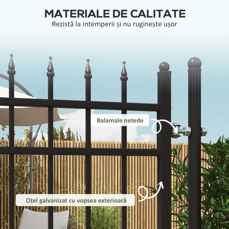 Outsunny Poartă de Grădină cu Încuietoare, 3 Chei și 2 Stâlpi, 107x204 cm, Negru