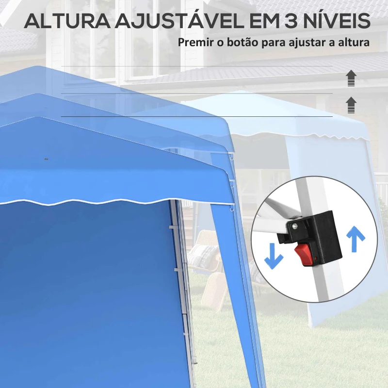 Outsunny Tenda Dobrável com 2 Paredes Laterais Altura Ajustável Proteção UV50+ e Bolsa de Transporte 240x240x250 cm Azul