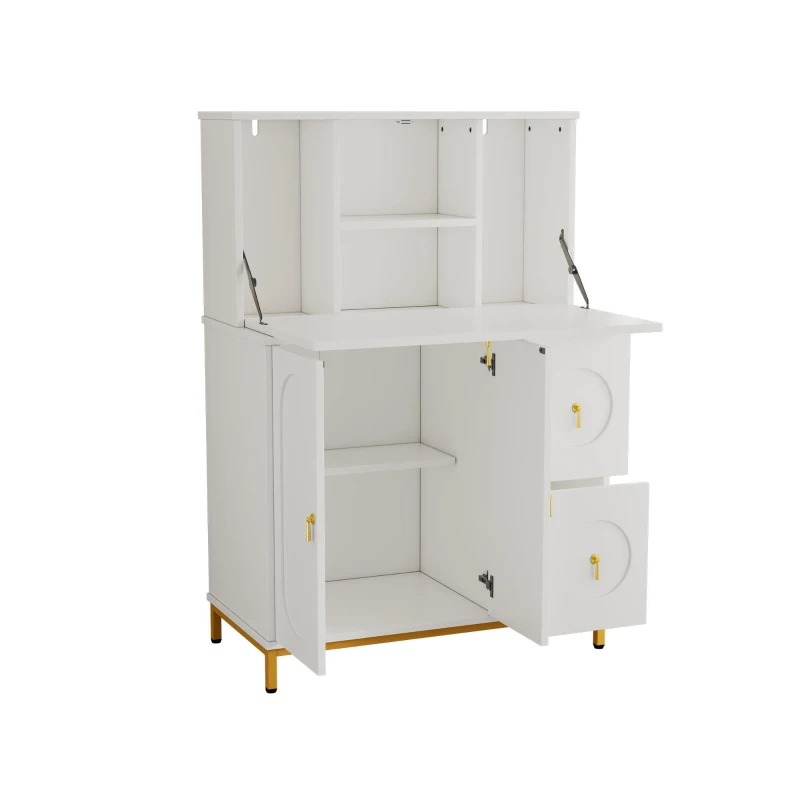 Moderno armario alto con mucho espacio de almacenamiento, escritorio plegable, 100×51×150 cm, Blanco