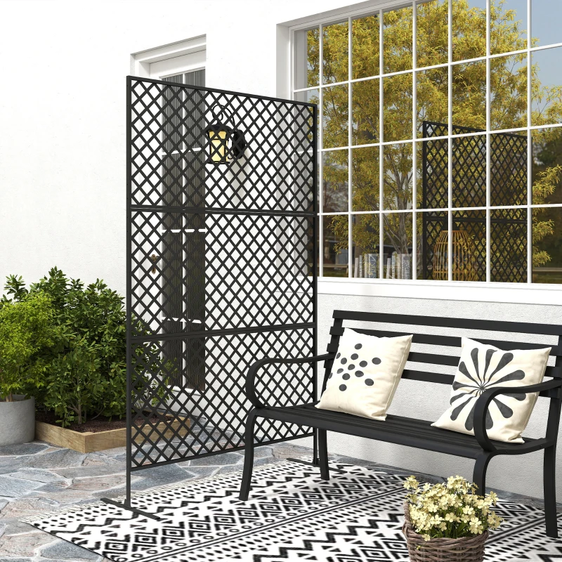 Outsunny Buitenruimteverdeler, Metalen Schermmuur voor Terras, Veranda, Tuin, Vrijstaand Klimrek, Staal, Zwart