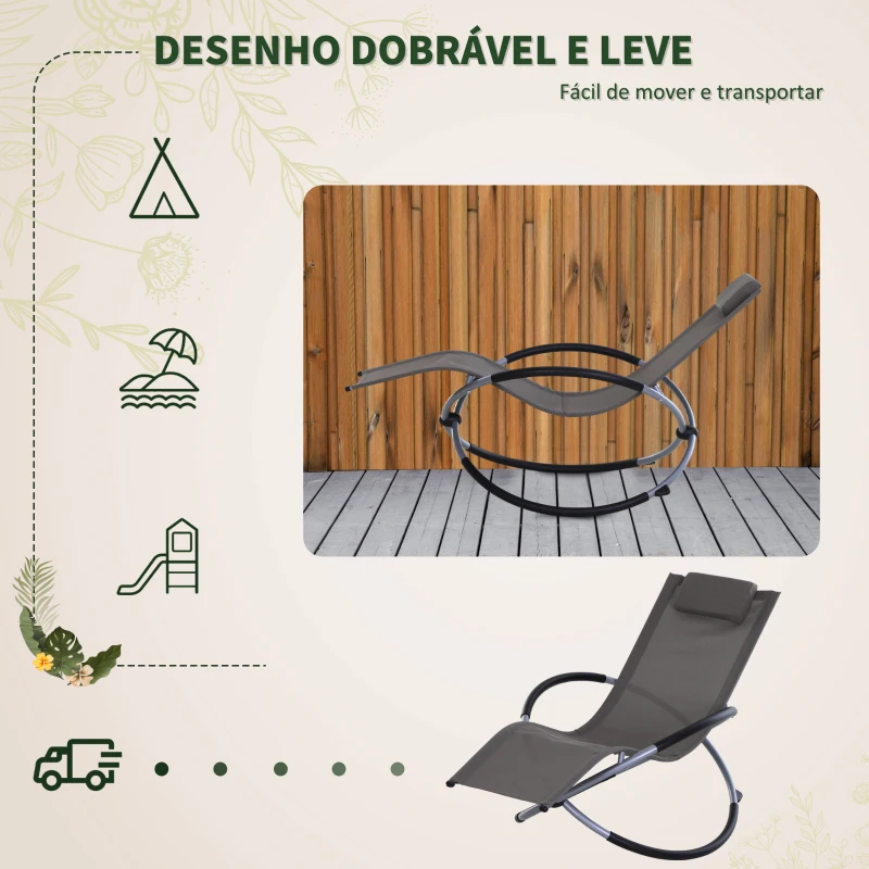 Outsunny Espreguiçadeira de Jardim com Apoio para a Cabeça Amovível Espreguiçadeira Ergonómica para Pátio Piscina Ar Livre 154x80x84 cm Cinza