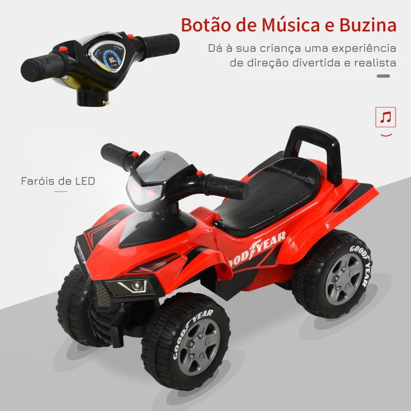 HOMCOM Quadriciclo  para crianças acima de 12 meses com sons de luzes 60x38x42 cm Vermelho