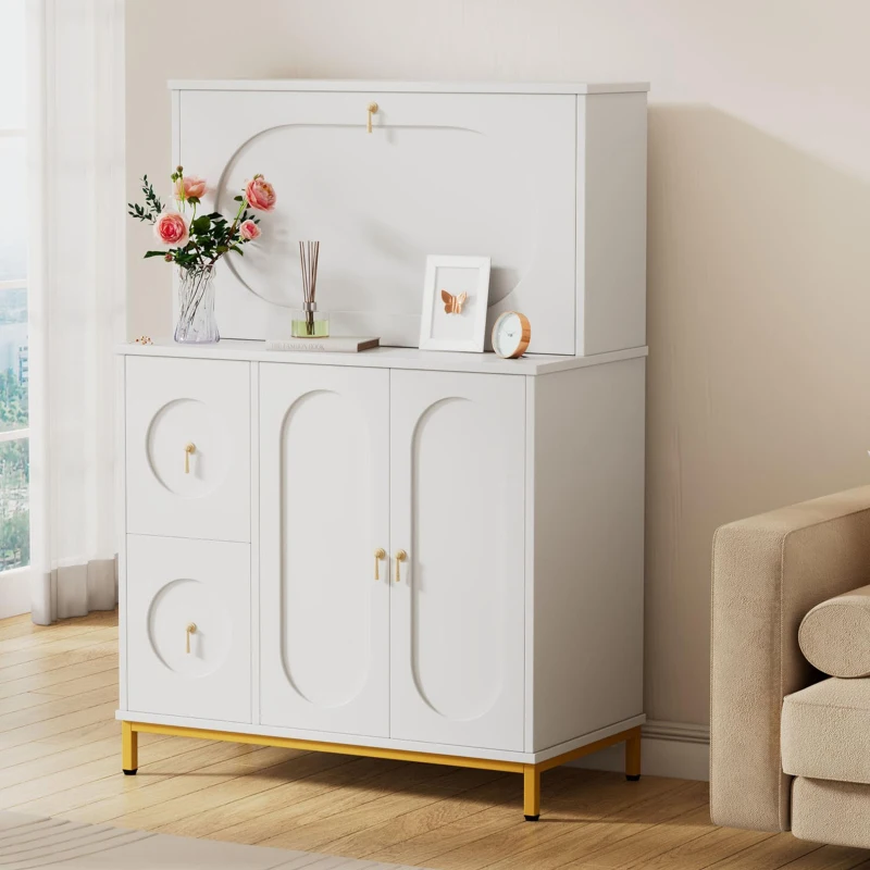 Moderno armario alto con mucho espacio de almacenamiento, escritorio plegable, 100×51×150 cm, Blanco