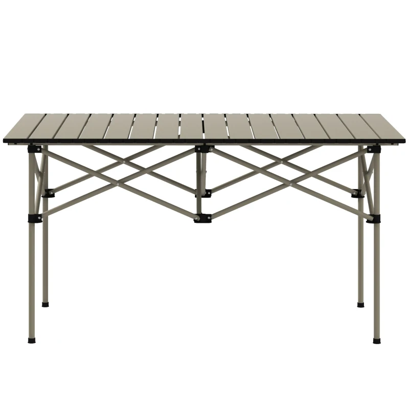 Outsunny Mesa de Campismo Dobrável de Metal com Tampo Enrolável e Bolsa de Transporte Mesa de Piquenique Portátil 95x55x50 cm Marrom Claro