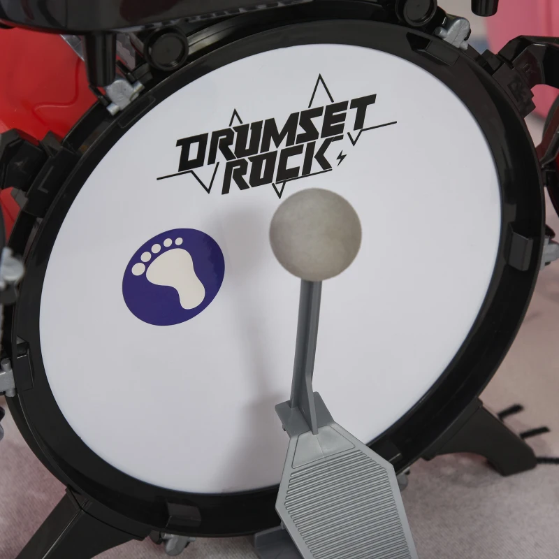 HOMCOM Kit de bateria infantil para crianças acima de 3 anos com tamborete microfone Pratos teclado e vários efeitos de DJ 77,5x40x76,5 cm Vermelho