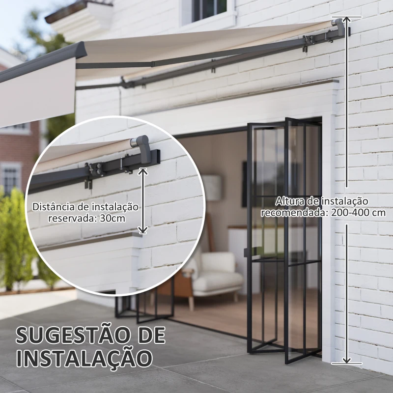 Outsunny Toldo Retrátil Manual para Jardim Ajustável com Manivela Proteção UV Estrutura de Metal e Alumínio 295x200 cm Creme