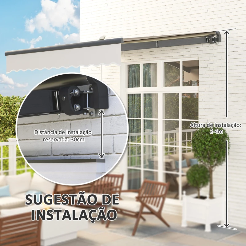 Outsunny Toldo Manual Retrátil 295x250 cm com Luzes LED Solares Toldo para Varanda com Manivela de Alumínio e Proteção UV50+ Creme