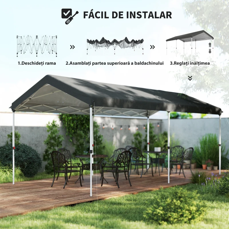 Outsunny Tenda Dobrável 584x297,5x272 cm com Altura Ajustável em 3 Níveis Proteção UV50+ e Bolsa de TransporteCinzento Escuro