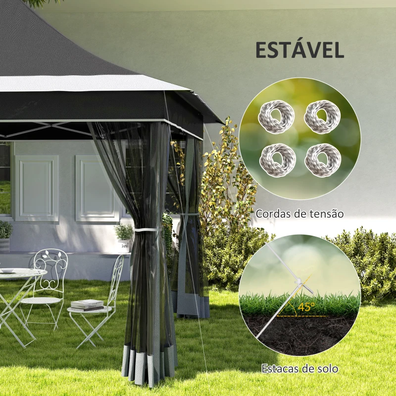 Outsunny Tenda Dobrável 3,5x3,5x3 m com Altura Ajustável 4 Mosquiteiros Proteção UV50+ e Bolsa de Transporte Tenda para Eventos Cinza Escuro