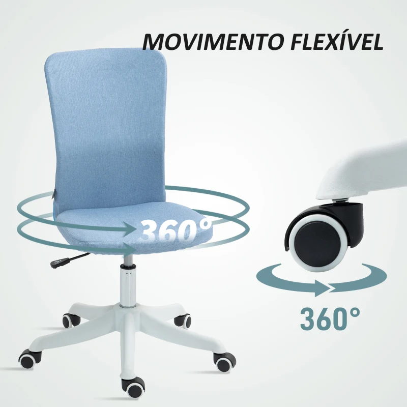 HOMCOM Cadeira de Escritório sem Apoio para os Braços Estofada em Linho Sintético com Altura Ajustável 53x43x85-93 cm Azul