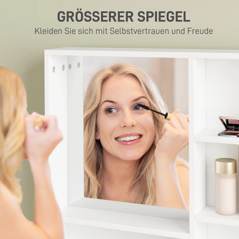 HOMCOM Kaptafel met Spiegel, Lade, 3-traps Zijopslag, Spaanplaat, Wit(m-5)