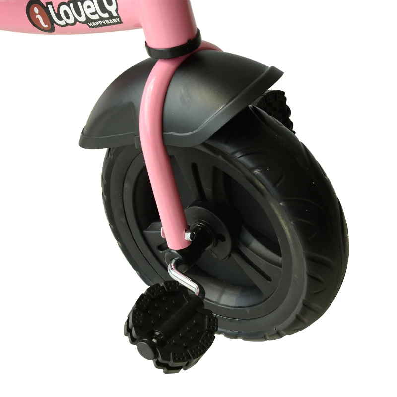 HOMCOM Triciclo para Crianças acima de 18 Meses com Protetor de Segurança para as Rodas e Campainha 79x50,5x58 cm Rosa