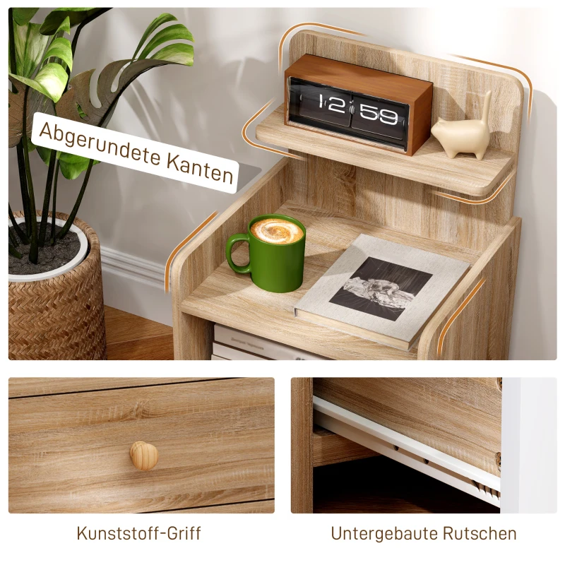 HOMCOM Stolik Nocny z Przestrzenią na Przechowywanie, Kiposzczony, Nowoczesny, Drewno Naturalne