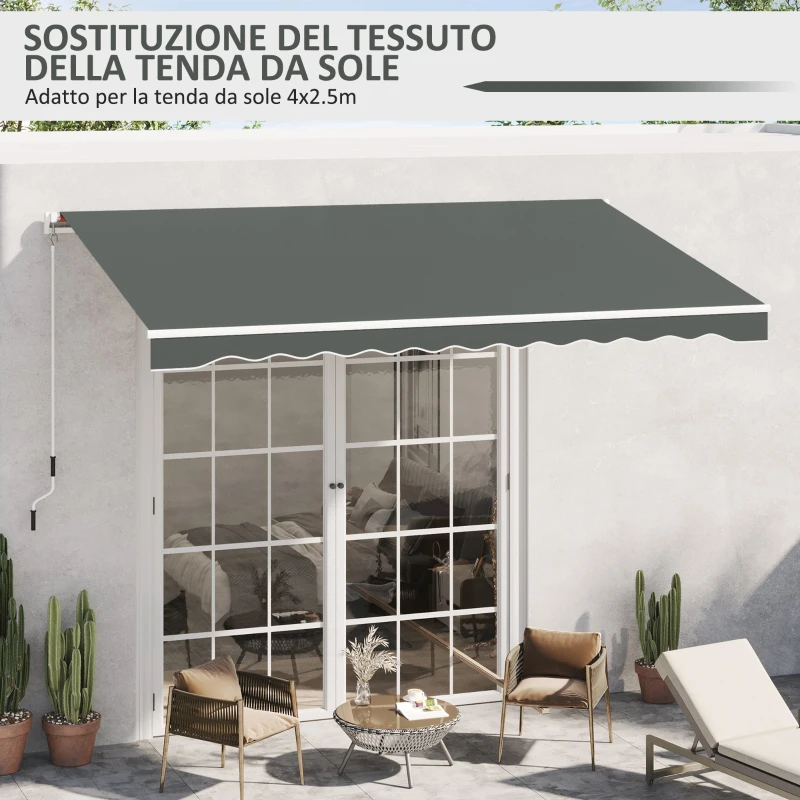 Outsunny Telo di Ricambio per Tenda a Bracci Retrattile in Poliestere Anti UV da 4x2.5 m, Grigio