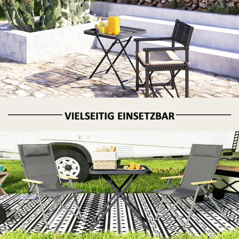 Outsunny Opvouwbare Tuinetafel 70x70 cm, Weerbestendige Balkontafel met Rasterontwerp Vierkant Zwart