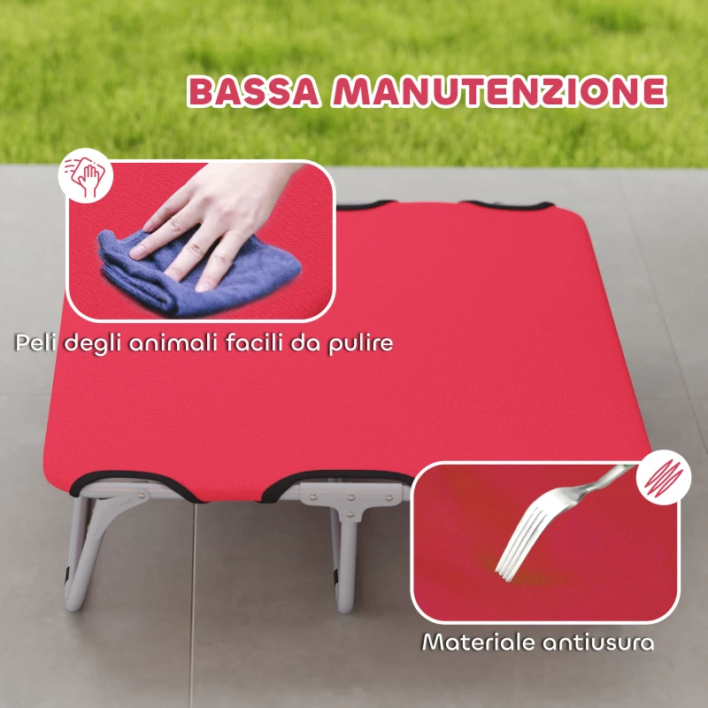 PawHut Brandina per Cani Piccoli Pieghevole per Interno ed Esterno, Metallo e Tessuto Oxford, 71x58x20 cm, Rosso