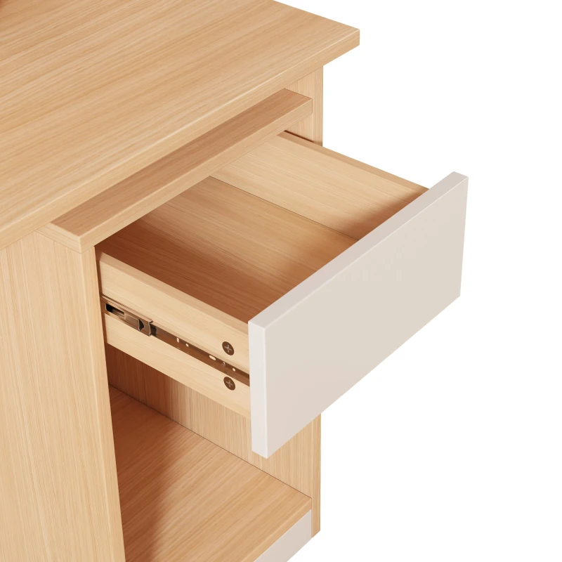 Escritorio de computadora con estante y armario, escritorio giratorio, 110×55×180 cm, Color natural＋Blanco