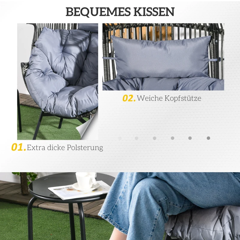 Outsunny Outdoor Rotan Tuinstoel, PE-Rotan, 89 cm x 75 cm x 143 cm, Grijs+Zwart