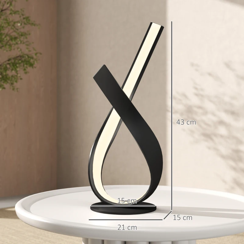 HOMCOM Lampe à poser design contemporain - lampe de table design spirale - dim. 21L x 15l x 43H cm - alu. noir LED blanc chaud