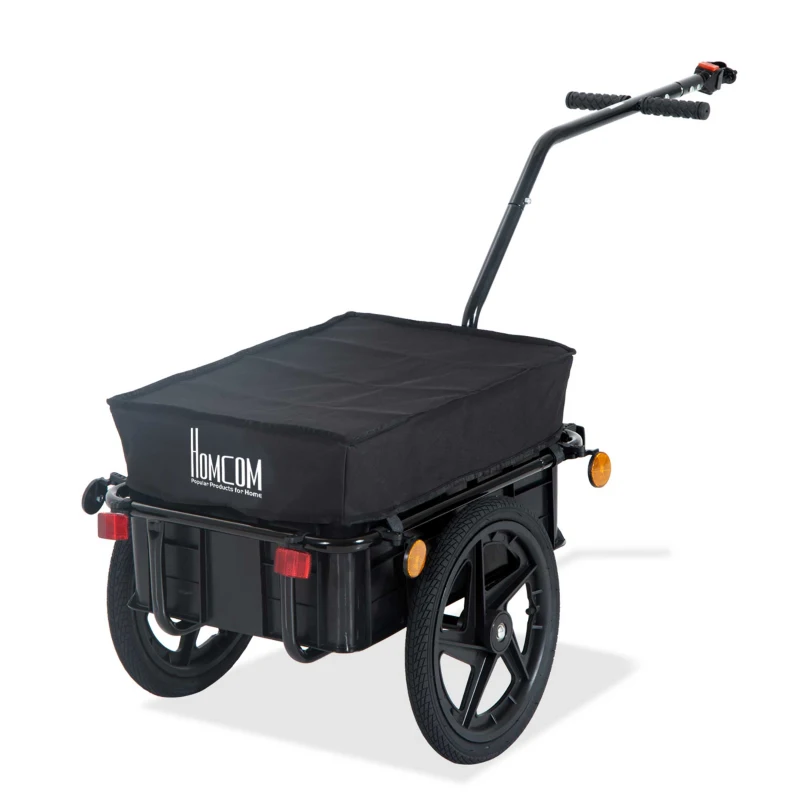 HOMCOM Reboque de Bicicleta para Carrinho de Carga 40kg com Capa em Tecido Oxford Refletores Estrutura em Aço e Alças para Bagagem 144x59x80 cm Preto