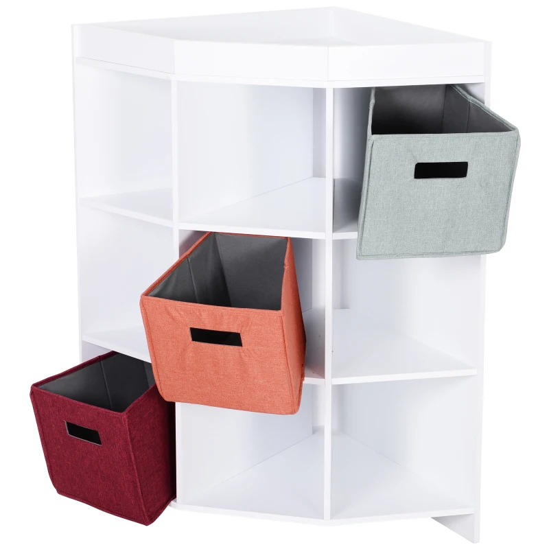 HOMCOM Estantería de Esquina para Juguetes con cestos extraíbles Mueble de Almacenaje para Habitación Infantil 57x57x95cm Blanco