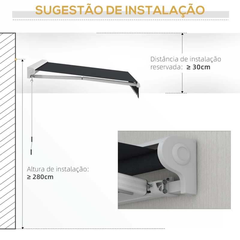 Outsunny Toldo Retrátil Elétrico ou Manual 250x200 cm Toldo Portátil para Varanda com Controlo Remoto Manivela Manual Cinzento Escuro