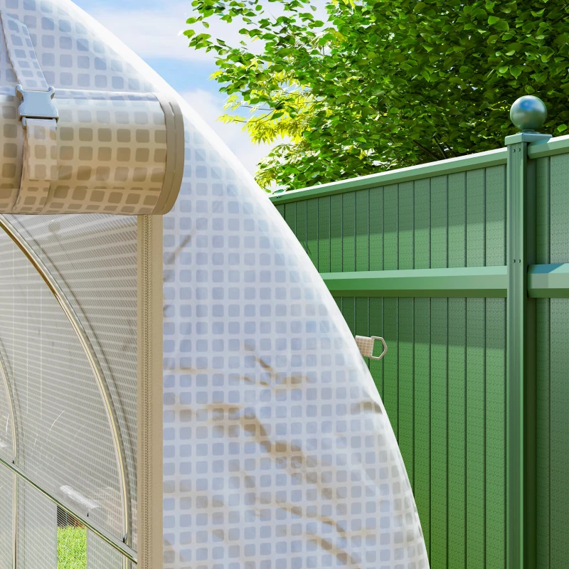 Outsunny Estufa tipo Túnel 500x200x205 cm Estufa de Jardim com Porta Enrolável e 8 Janelas Cobertura de PE 140 g/m² Branco