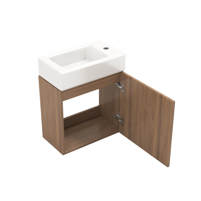 Mobilă de baie cu lavoar și dulap sub lavoar, suspendat, cu spațiu de depozitare, 46x26x56 cm, Culoare naturală
