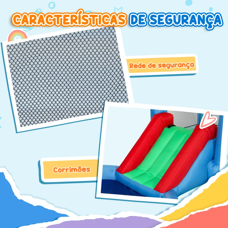 AIYAPLAY Castelo Insuflável 4 em 1 para Crianças com Escorrega Piscina de Bolas Cesto e Saco de Transporte 415x205x190 cm Multicor