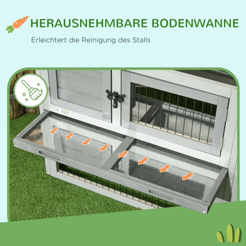 PawHut Kleintierstall kleintierkäfig mit Freigehege Meerschweinchenstall Freilaufgehege Grau(m-6)