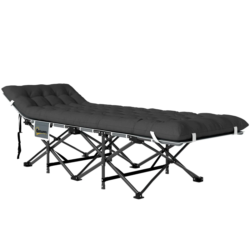 Outsunny Cama Dobrável para Campismo Portátil com Apoio para Cabeça Colchão Amovível e Bolsa de Transporte 196x68x37 cm Preto