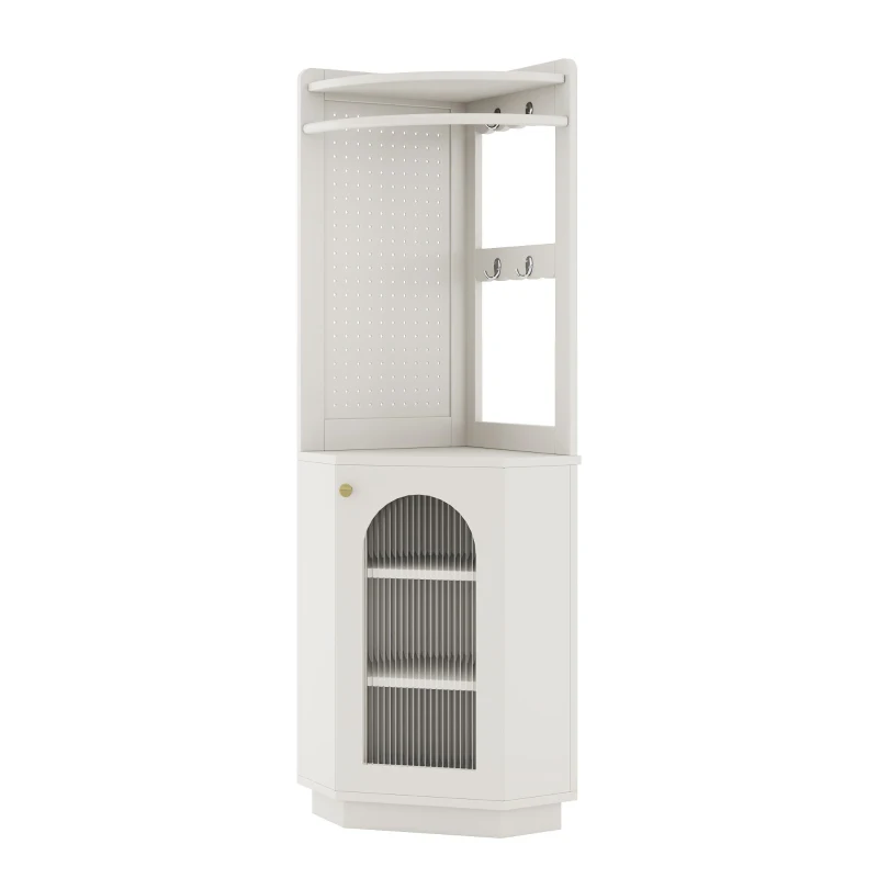 Armoire de salle de bain avec bande lumineuse, armoire d'angle avec espace de rangement, 45×45×166,6 cm, Blanc